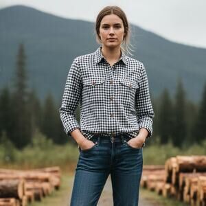 CC FILSON Co Button up Flannel Shirt White Black Gingham check sz M